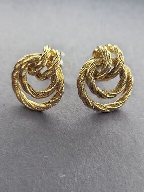 Gold Twisted Rope Knot Stud Earrings